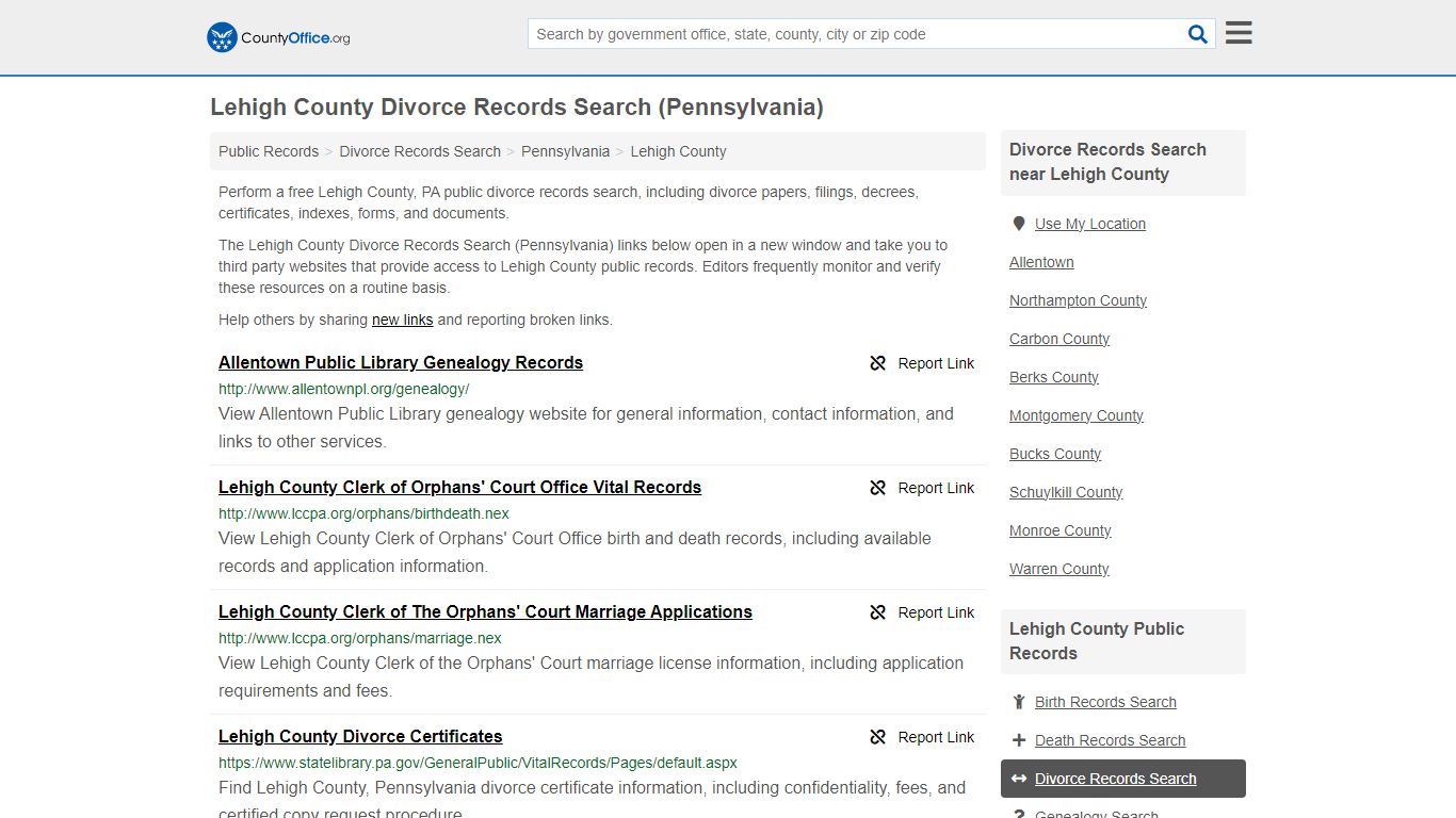 Lehigh County Divorce Records Search (Pennsylvania) - County Office